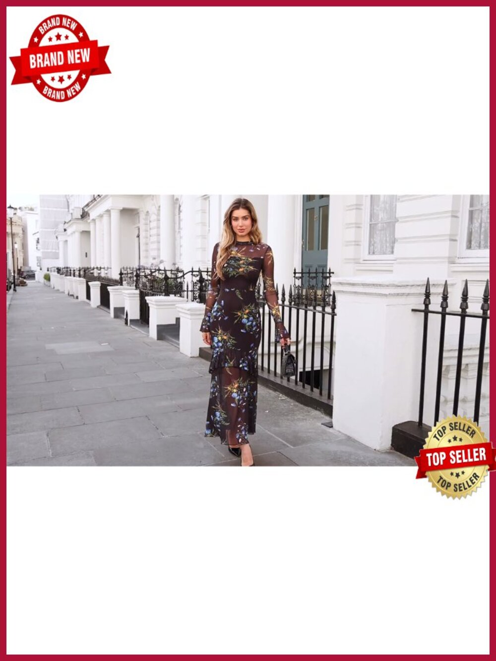 Maxi Dress Women Bell Sleeve Long Formal Wedding Guest Dress - Picture 6 of 6